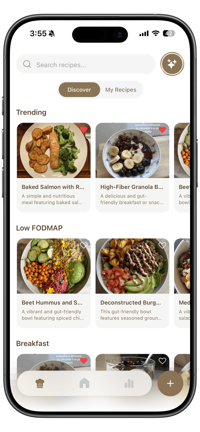 Recipe discovery with gut-friendly options