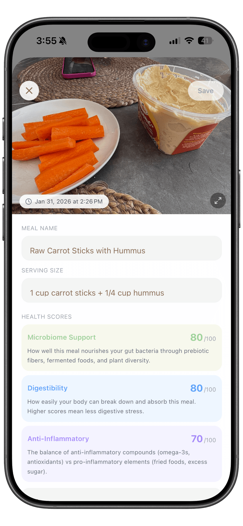 Meal analysis with AI recommendations